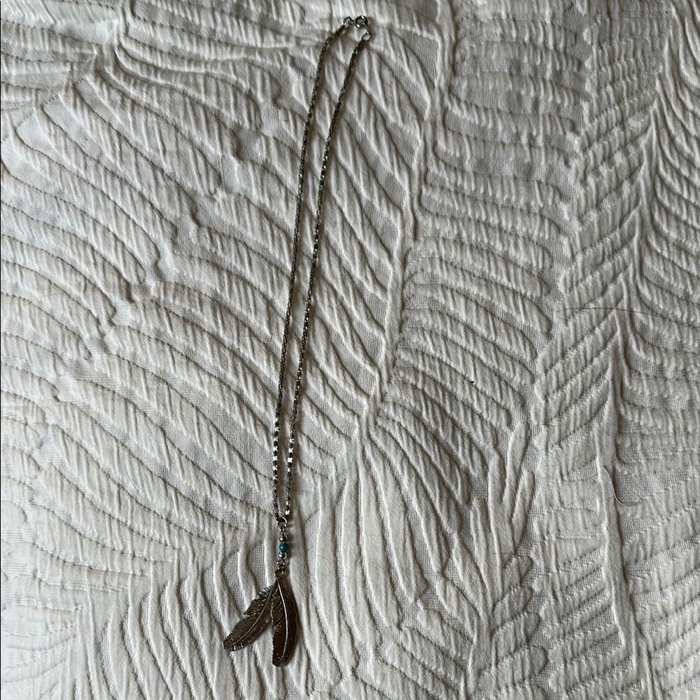 Earthy Silver Necklace with Feather Pendant